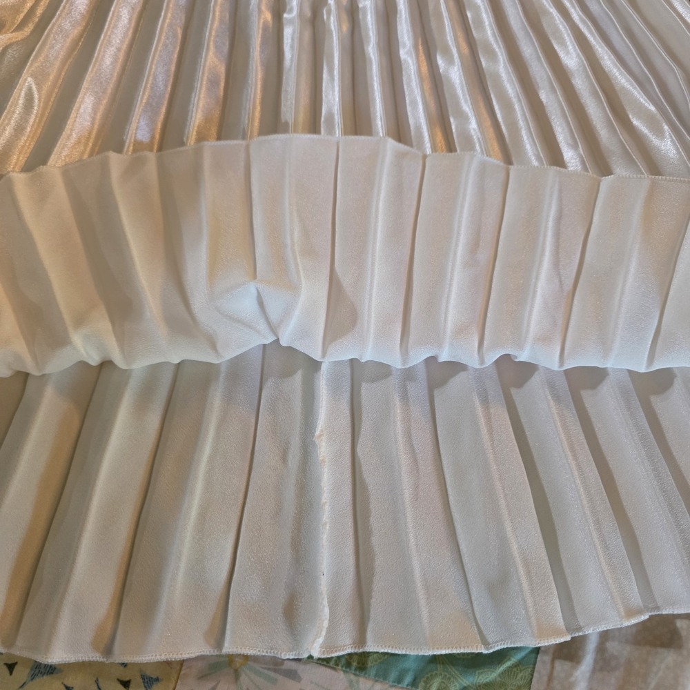 Liquid Satin Bright White Pleated Midi Skirt High Waist Retro Cottagecore Small - Picture 6 of 6